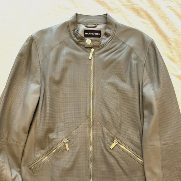 Michael Kors Men's Gray Perforated Leather Jacket Size M - Picture 1 of 2